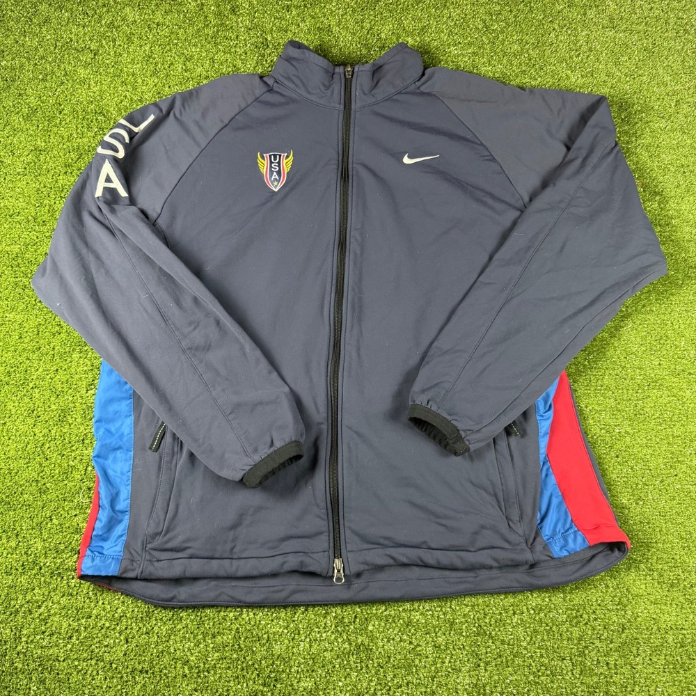 Nike USA Track and Field Full Zip Jacket Mens XL Navy Blue Red White Made in USA
